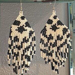 Black and White Beaded Earrings